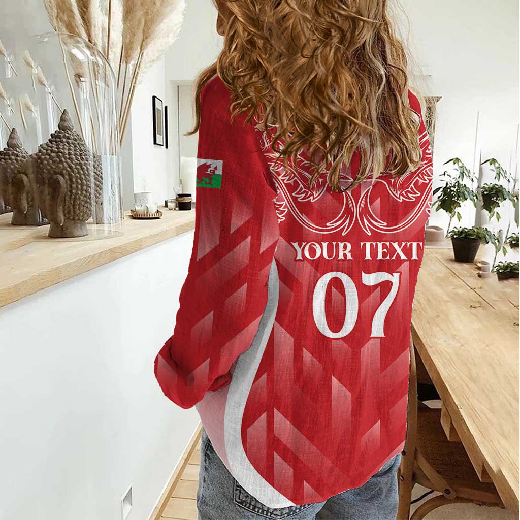 Wales Rugby Personalised Women Casual Shirt Heraldic Dragon Basic Red - Wonder Print Shop