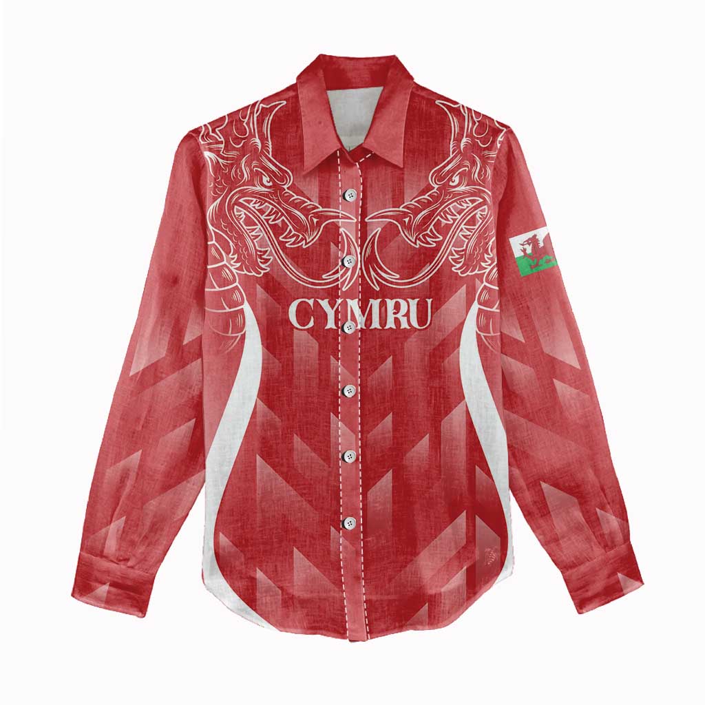 Wales Rugby Personalised Women Casual Shirt Heraldic Dragon Basic Red - Wonder Print Shop