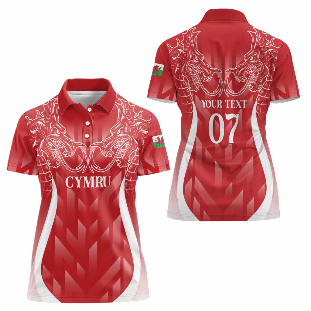 Wales Rugby Personalised Women Polo Shirt Heraldic Dragon Basic Red - Wonder Print Shop