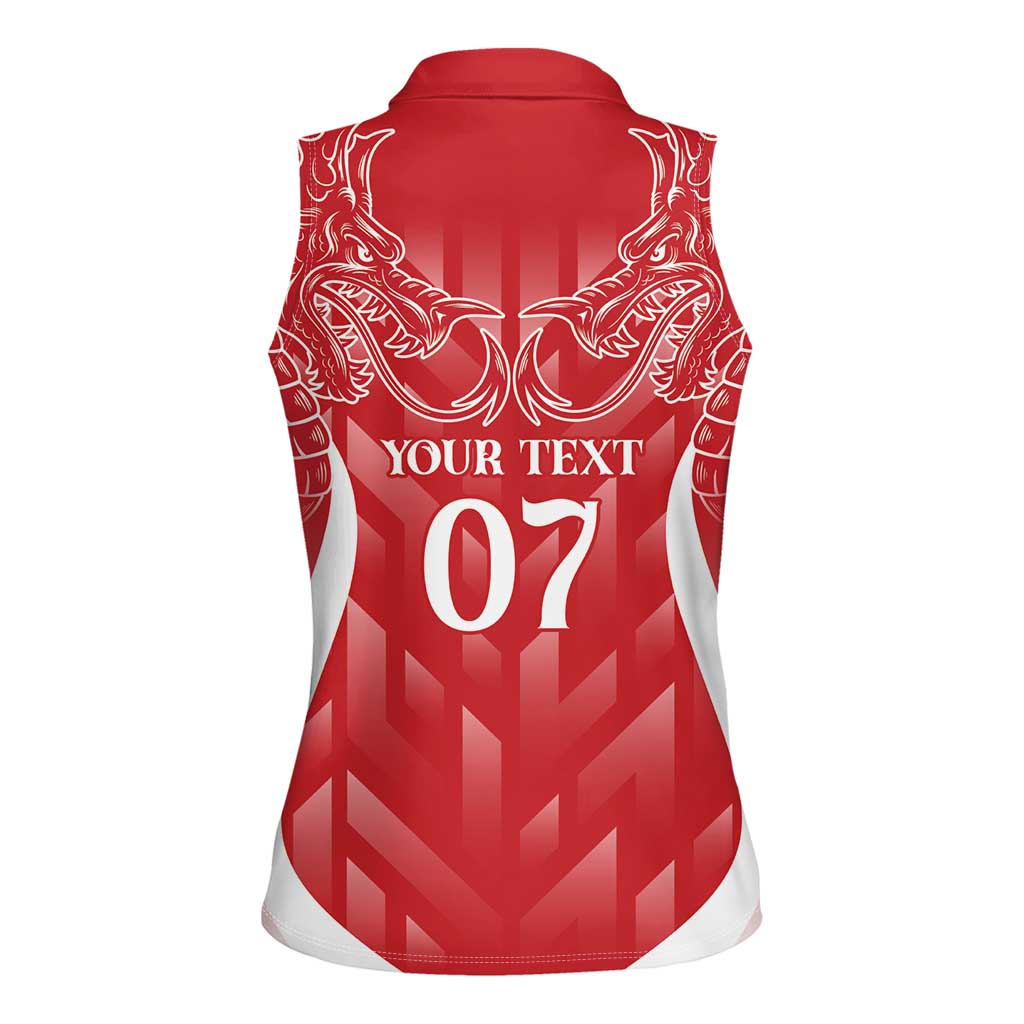 Wales Rugby Personalised Women Sleeveless Polo Shirt Heraldic Dragon Basic Red - Wonder Print Shop
