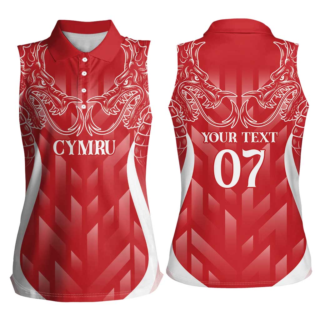 Wales Rugby Personalised Women Sleeveless Polo Shirt Heraldic Dragon Basic Red - Wonder Print Shop