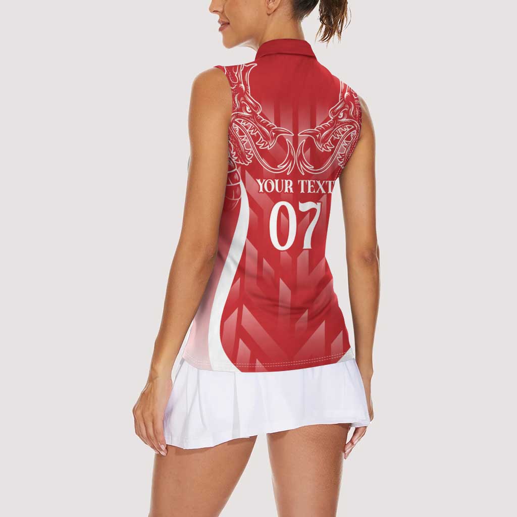 Wales Rugby Personalised Women Sleeveless Polo Shirt Heraldic Dragon Basic Red - Wonder Print Shop