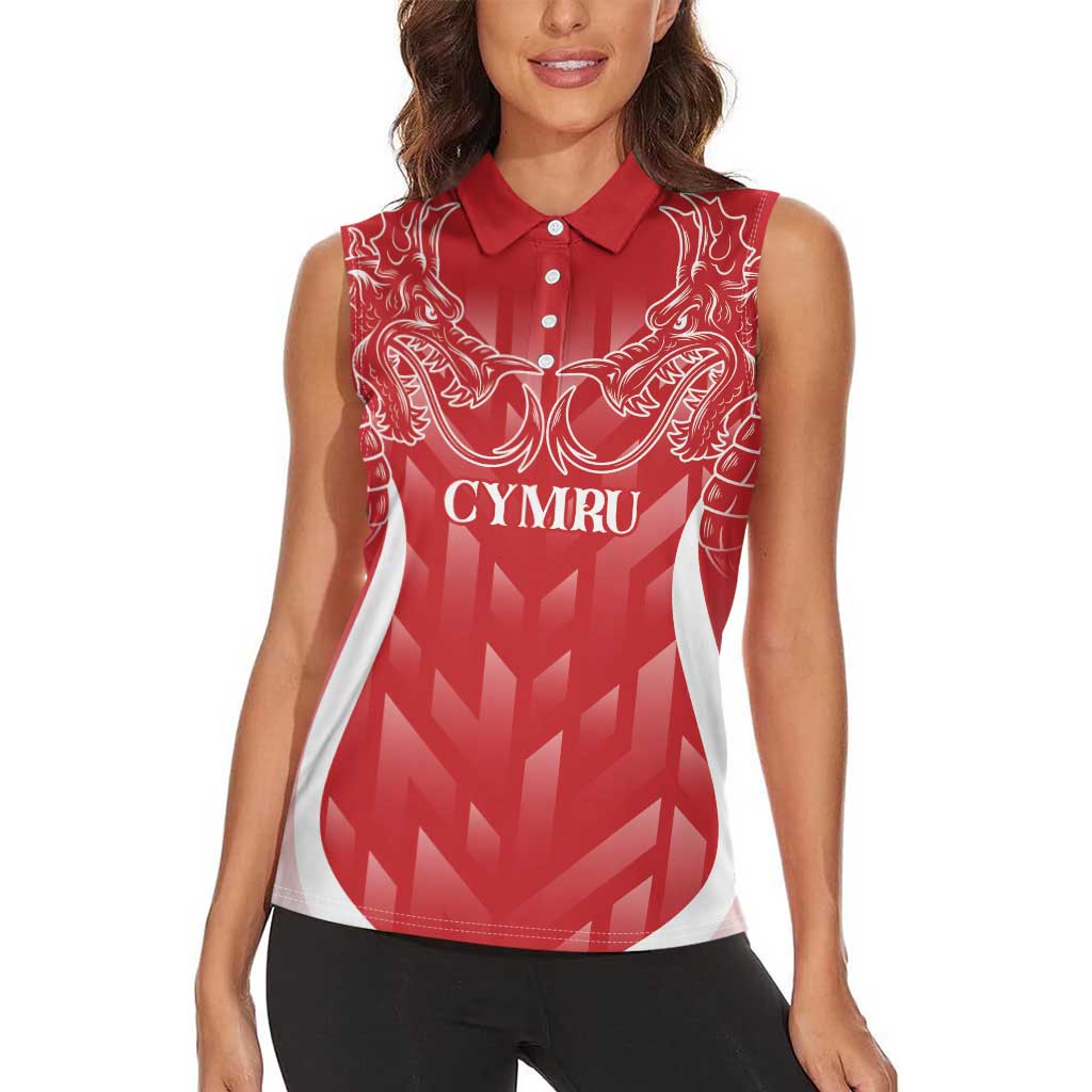Wales Rugby Personalised Women Sleeveless Polo Shirt Heraldic Dragon Basic Red - Wonder Print Shop