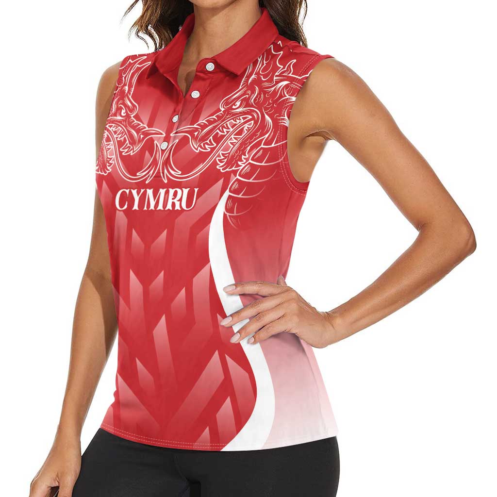 Wales Rugby Personalised Women Sleeveless Polo Shirt Heraldic Dragon Basic Red - Wonder Print Shop