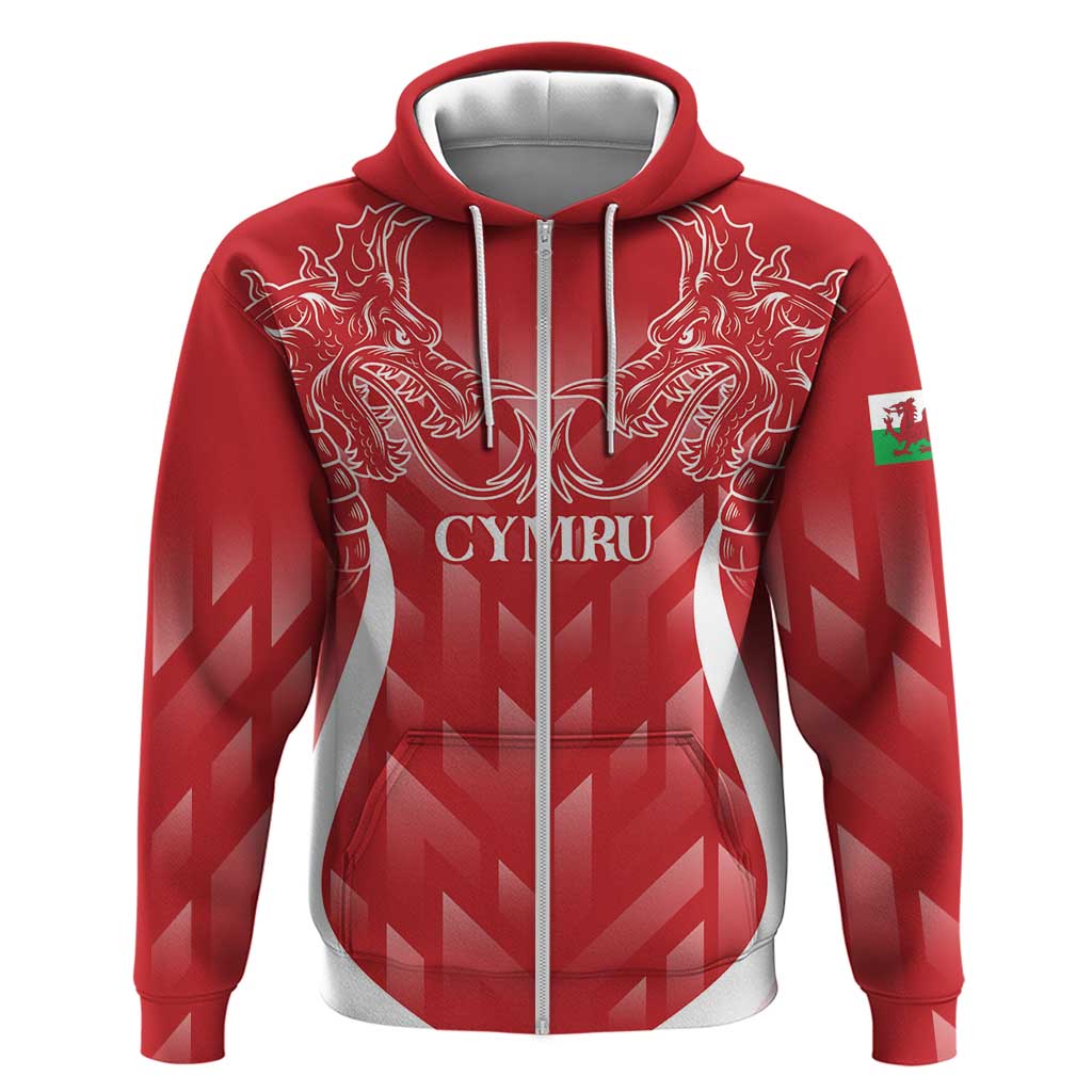 Wales Rugby Personalised Zip Hoodie Heraldic Dragon Basic Red - Wonder Print Shop