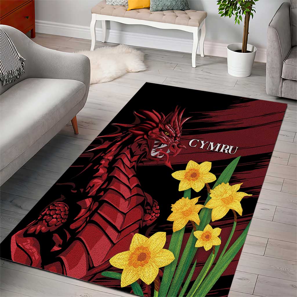 Wales Cymru Am Byth Area Rug Dragon & Daffodil