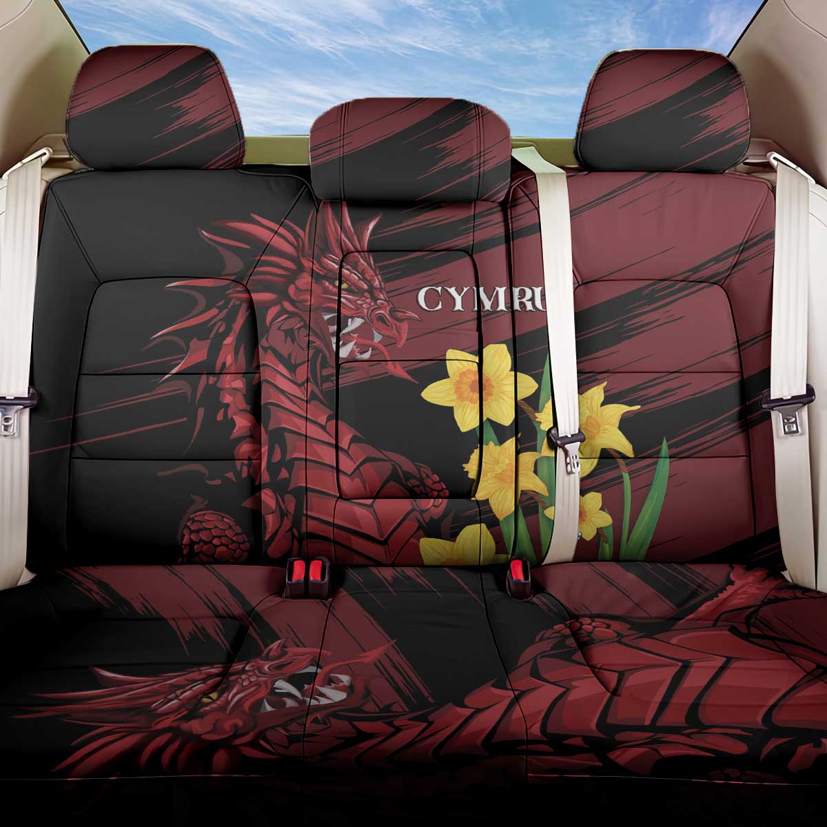 Wales Cymru Am Byth Back Car Seat Cover Dragon & Daffodil