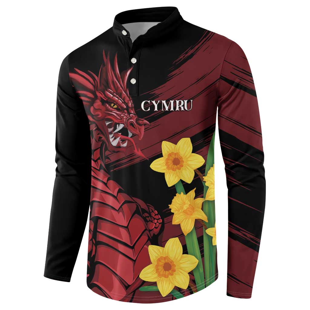 Wales Cymru Am Byth Button Sweatshirt Dragon & Daffodil