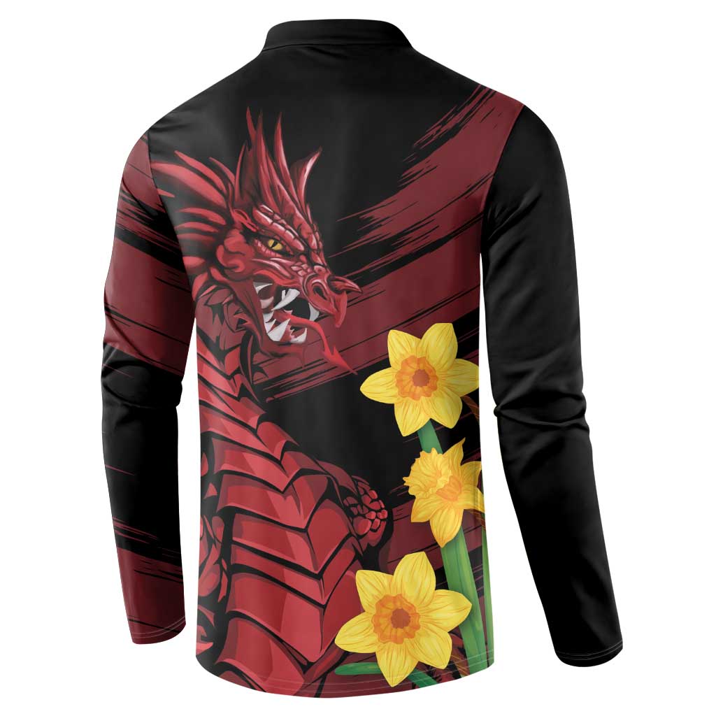 Wales Cymru Am Byth Button Sweatshirt Dragon & Daffodil