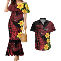 Wales Cymru Am Byth Couples Matching Mermaid Dress and Hawaiian Shirt Dragon & Daffodil