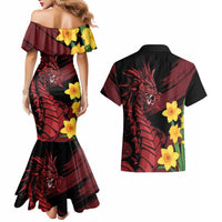 Wales Cymru Am Byth Couples Matching Mermaid Dress and Hawaiian Shirt Dragon & Daffodil