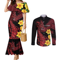 Wales Cymru Am Byth Couples Matching Mermaid Dress and Long Sleeve Button Shirt Dragon & Daffodil
