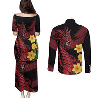 Wales Cymru Am Byth Couples Matching Puletasi and Long Sleeve Button Shirt Dragon & Daffodil