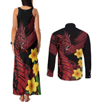 Wales Cymru Am Byth Couples Matching Tank Maxi Dress and Long Sleeve Button Shirt Dragon & Daffodil