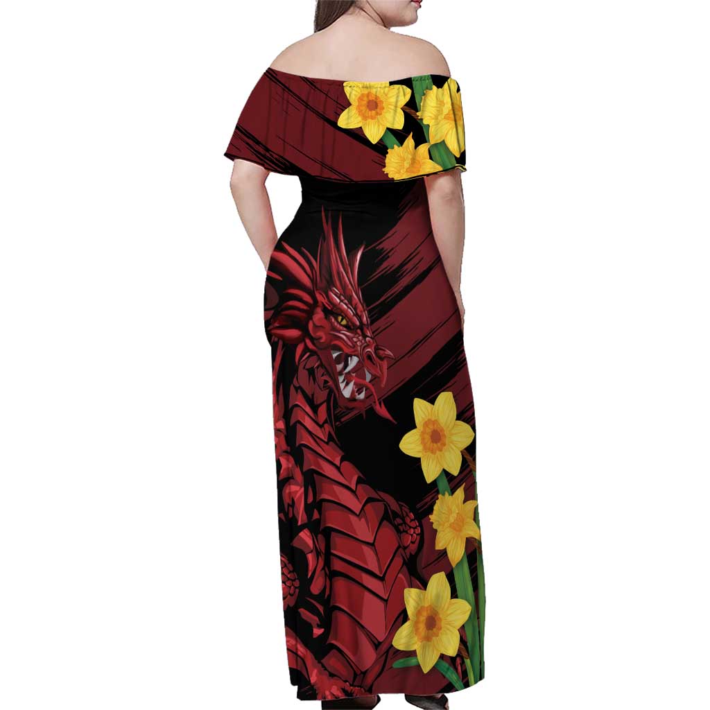 Wales Cymru Am Byth Family Matching Off Shoulder Maxi Dress and Hawaiian Shirt Dragon & Daffodil LT7 - Wonder Print Shop