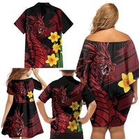 Wales Cymru Am Byth Family Matching Off Shoulder Short Dress and Hawaiian Shirt Dragon & Daffodil LT7 - Wonder Print Shop