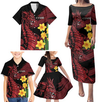 Wales Cymru Am Byth Family Matching Puletasi and Hawaiian Shirt Dragon & Daffodil