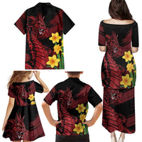Wales Cymru Am Byth Family Matching Puletasi and Hawaiian Shirt Dragon & Daffodil