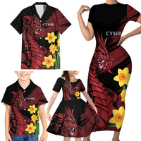 Wales Cymru Am Byth Family Matching Short Sleeve Bodycon Dress and Hawaiian Shirt Dragon & Daffodil - Wonder Print Shop
