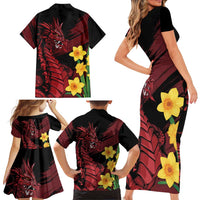 Wales Cymru Am Byth Family Matching Short Sleeve Bodycon Dress and Hawaiian Shirt Dragon & Daffodil - Wonder Print Shop