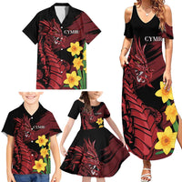 Wales Cymru Am Byth Family Matching Summer Maxi Dress and Hawaiian Shirt Dragon & Daffodil - Wonder Print Shop