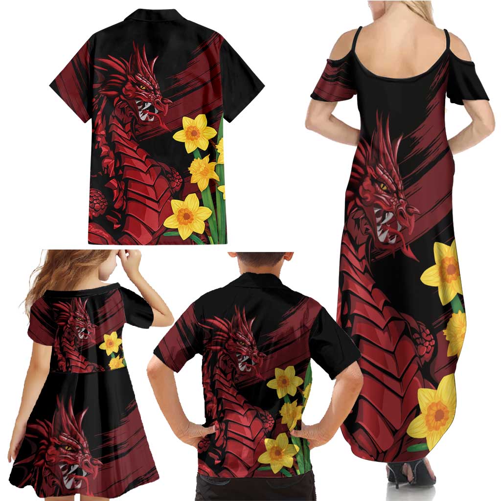 Wales Cymru Am Byth Family Matching Summer Maxi Dress and Hawaiian Shirt Dragon & Daffodil - Wonder Print Shop