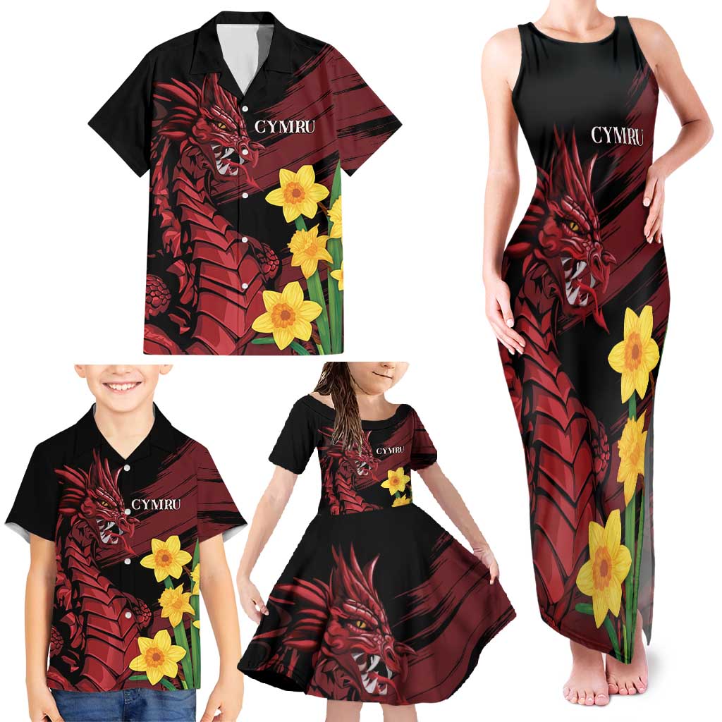 Wales Cymru Am Byth Family Matching Tank Maxi Dress and Hawaiian Shirt Dragon & Daffodil - Wonder Print Shop