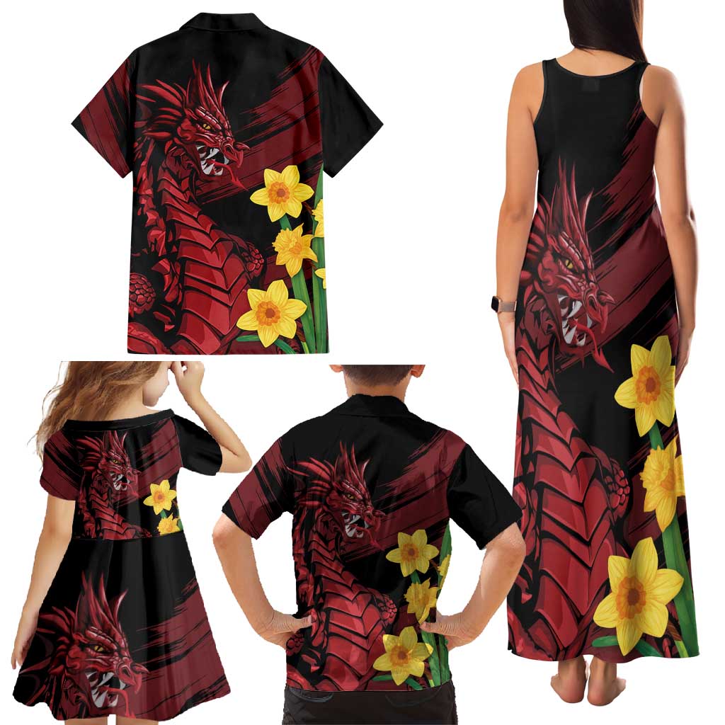 Wales Cymru Am Byth Family Matching Tank Maxi Dress and Hawaiian Shirt Dragon & Daffodil - Wonder Print Shop