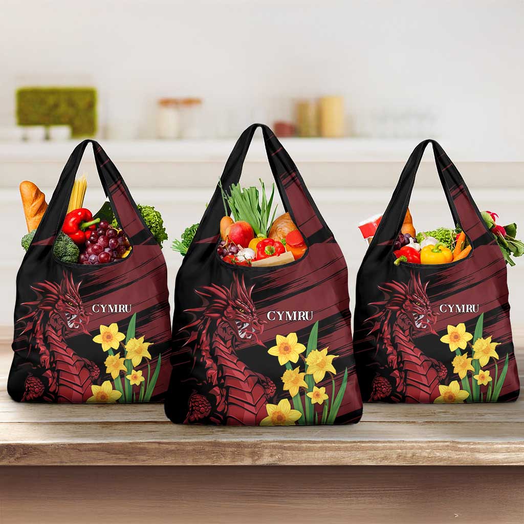 Wales Cymru Am Byth Grocery Bag Dragon & Daffodil