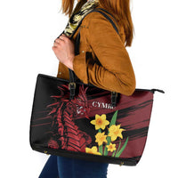 Wales Cymru Am Byth Leather Tote Bag Dragon & Daffodil