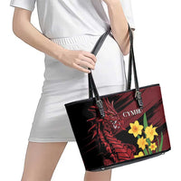 Wales Cymru Am Byth Leather Tote Bag Dragon & Daffodil