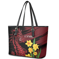 Wales Cymru Am Byth Leather Tote Bag Dragon & Daffodil