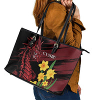 Wales Cymru Am Byth Leather Tote Bag Dragon & Daffodil
