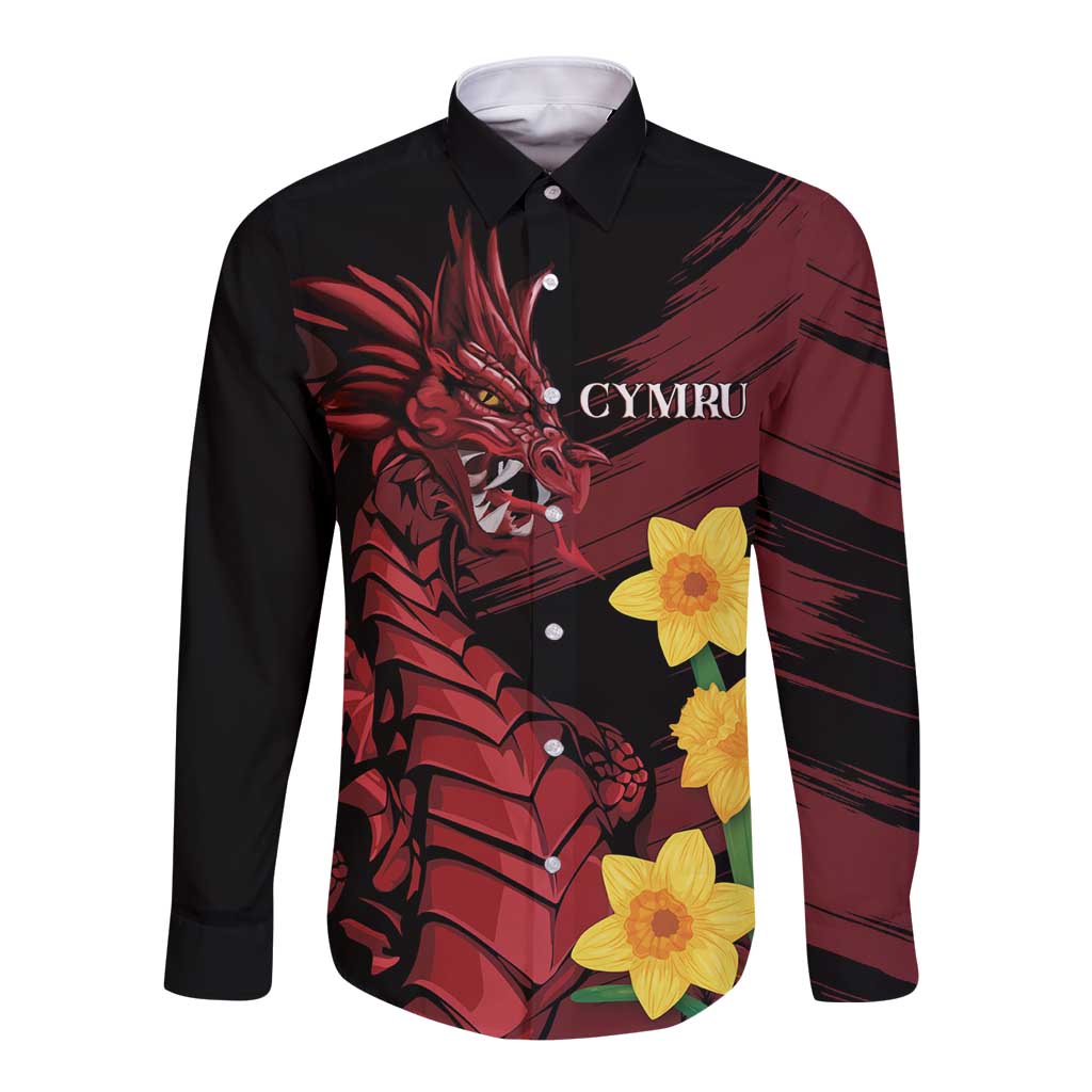 Wales Cymru Am Byth Long Sleeve Button Shirt Dragon & Daffodil