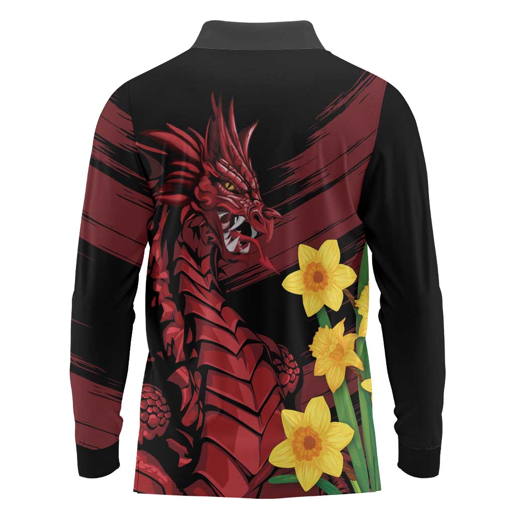 Wales Cymru Am Byth Long Sleeve Polo Shirt Dragon & Daffodil - Wonder Print Shop