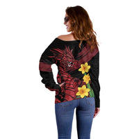 Wales Cymru Am Byth Off Shoulder Sweater Dragon & Daffodil - Wonder Print Shop