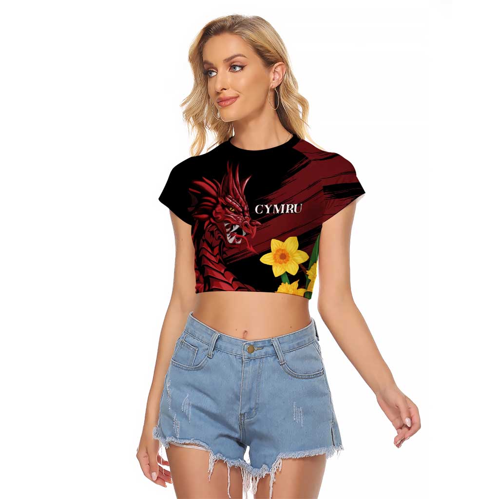 Wales Cymru Am Byth Raglan Cropped T Shirt Dragon & Daffodil - Wonder Print Shop