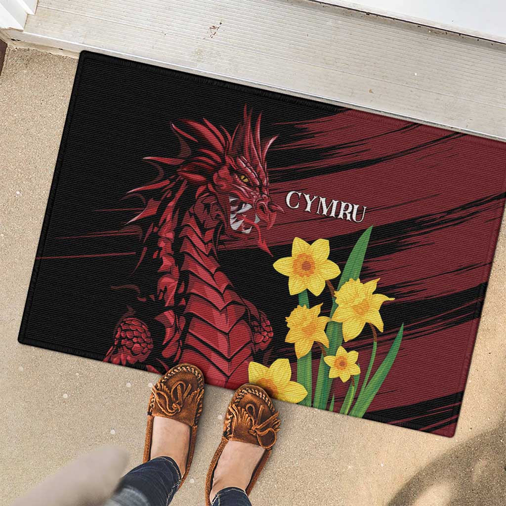 Wales Cymru Am Byth Rubber Doormat Dragon & Daffodil - Wonder Print Shop