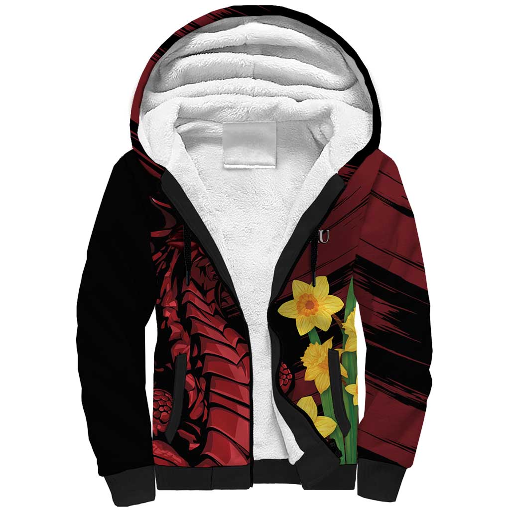 Wales Cymru Am Byth Sherpa Hoodie Dragon & Daffodil - Wonder Print Shop