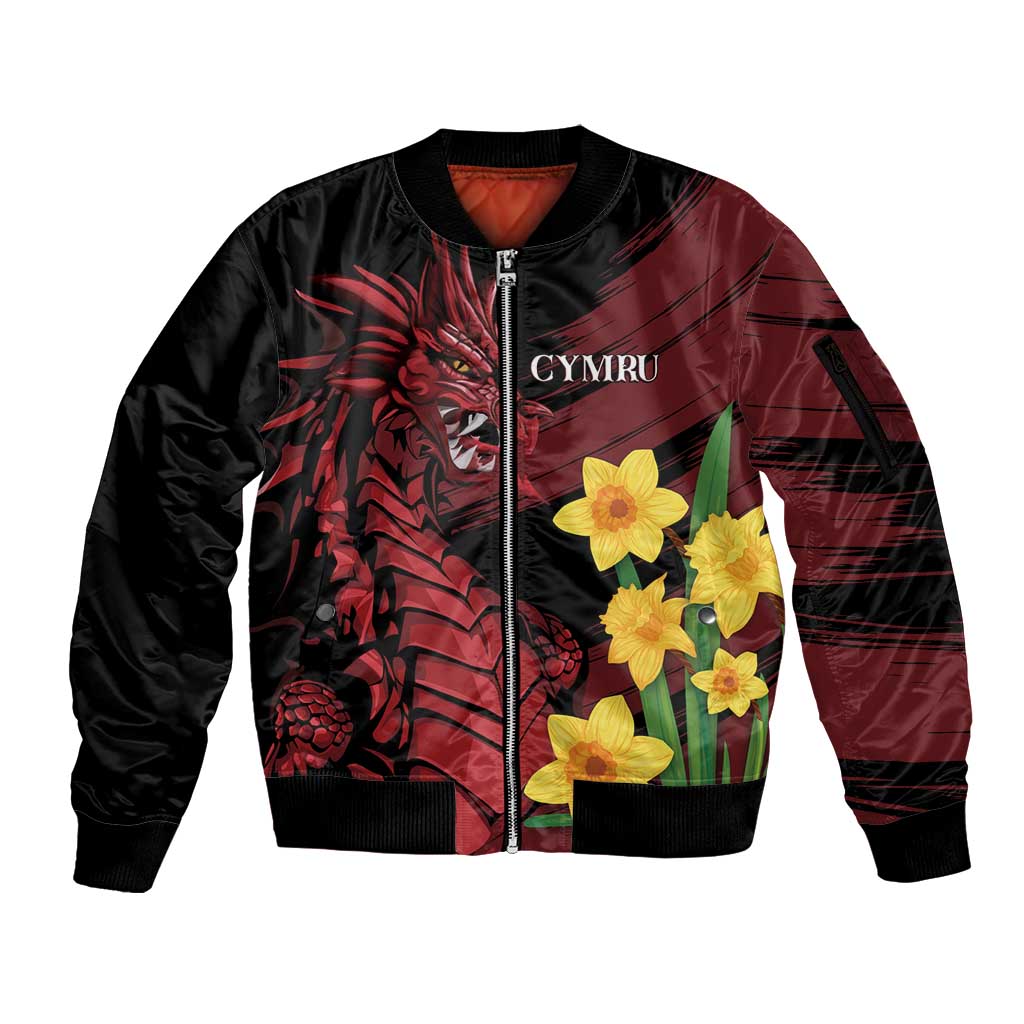 Wales Cymru Am Byth Sleeve Zip Bomber Jacket Dragon & Daffodil - Wonder Print Shop
