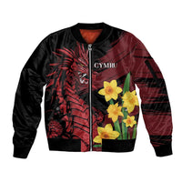 Wales Cymru Am Byth Sleeve Zip Bomber Jacket Dragon & Daffodil - Wonder Print Shop
