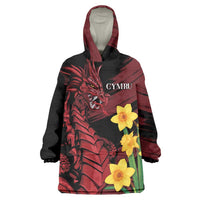 Wales Cymru Am Byth Wearable Blanket Hoodie Dragon & Daffodil - Wonder Print Shop