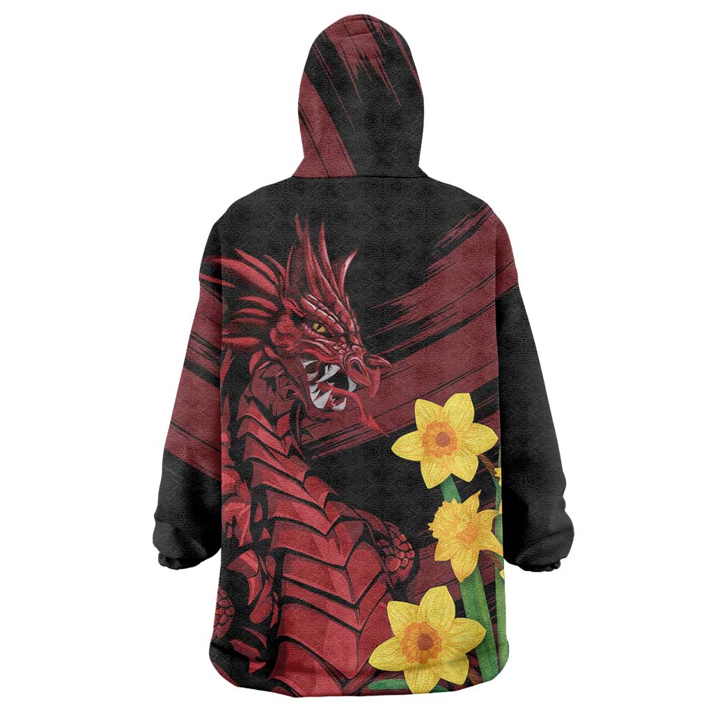 Wales Cymru Am Byth Wearable Blanket Hoodie Dragon & Daffodil - Wonder Print Shop