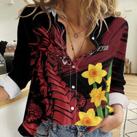 Wales Cymru Am Byth Women Casual Shirt Dragon & Daffodil - Wonder Print Shop