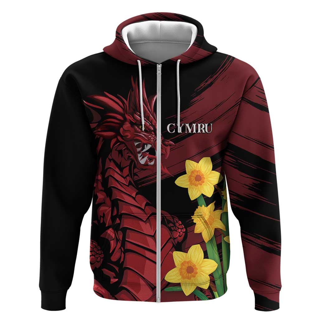 Wales Cymru Am Byth Zip Hoodie Dragon & Daffodil - Wonder Print Shop