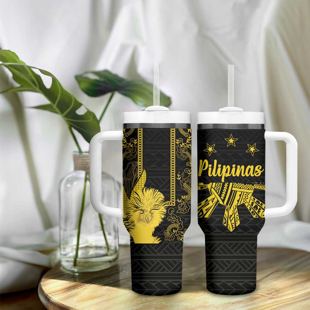 Philippines Eagle Barong Tumbler With Handle Filipino Eight Rayed Gold Sun - Wonder Print Shop