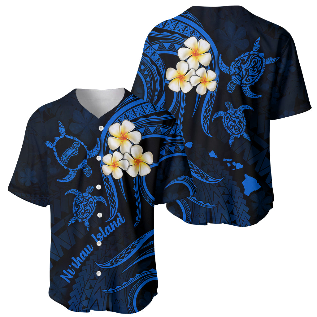 Hawaii Baseball Jersey Niihau Islands Polynesian Sunset Plumeria Blue Vibe LT9 - Wonder Print Shop