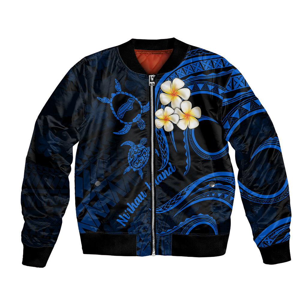 Hawaii Bomber Jacket Niihau Islands Polynesian Sunset Plumeria Blue Vibe LT9 - Wonder Print Shop
