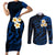 Hawaii Couples Short Sleeve Bodycon Dress and Long Sleeve Button Shirts Niihau Islands Polynesian Sunset Plumeria Blue Vibe LT9 - Wonder Print Shop