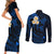 Hawaii Couples Short Sleeve Bodycon Dress and Long Sleeve Button Shirts Niihau Islands Polynesian Sunset Plumeria Blue Vibe LT9 - Wonder Print Shop